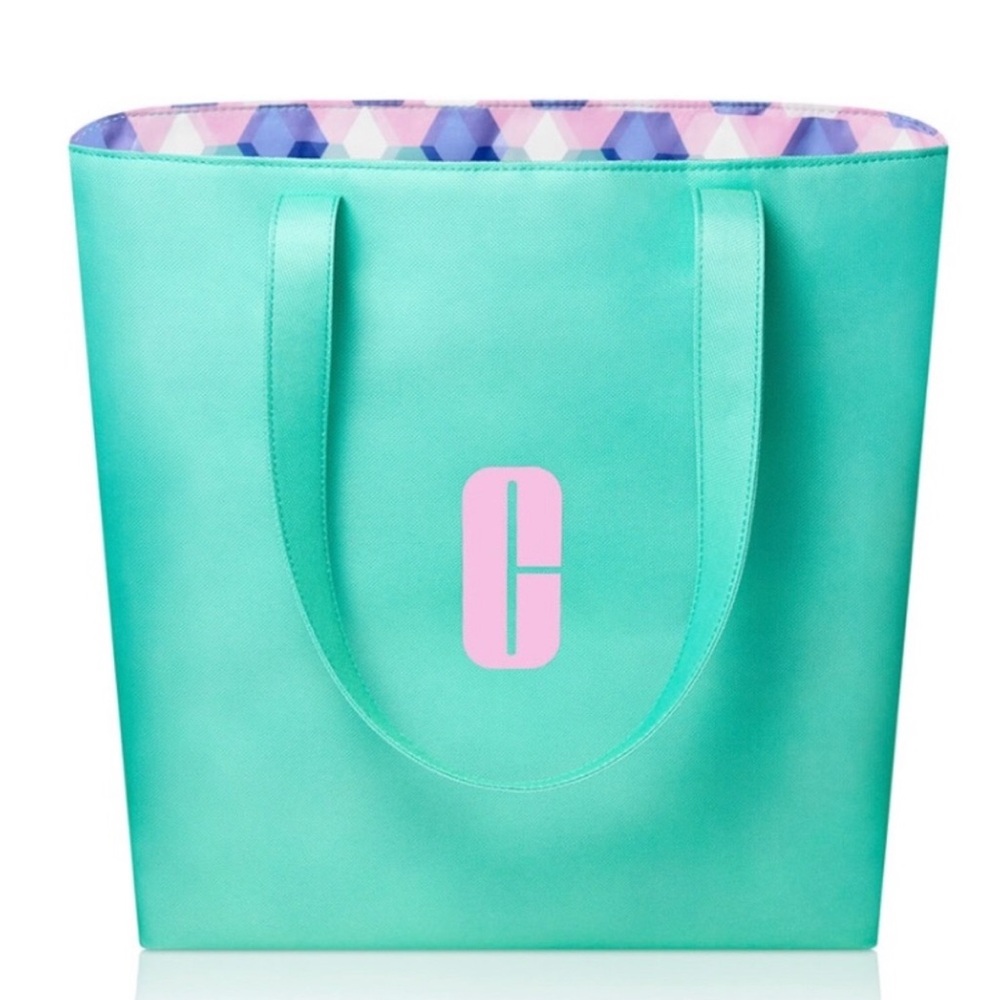 Clinique reversible Aqua Blue Tote with Pink Logo